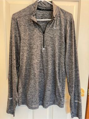 Nike Men’s Gray Heather Dri-FIT Half-Zip Pullover with thumb holes